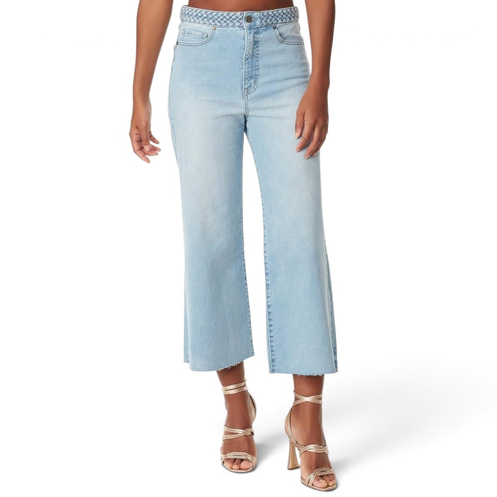 Sam Edelman Codie Jeans Womens 28 Starry Blue Braided Waist Wide Leg Raw Hem NEW